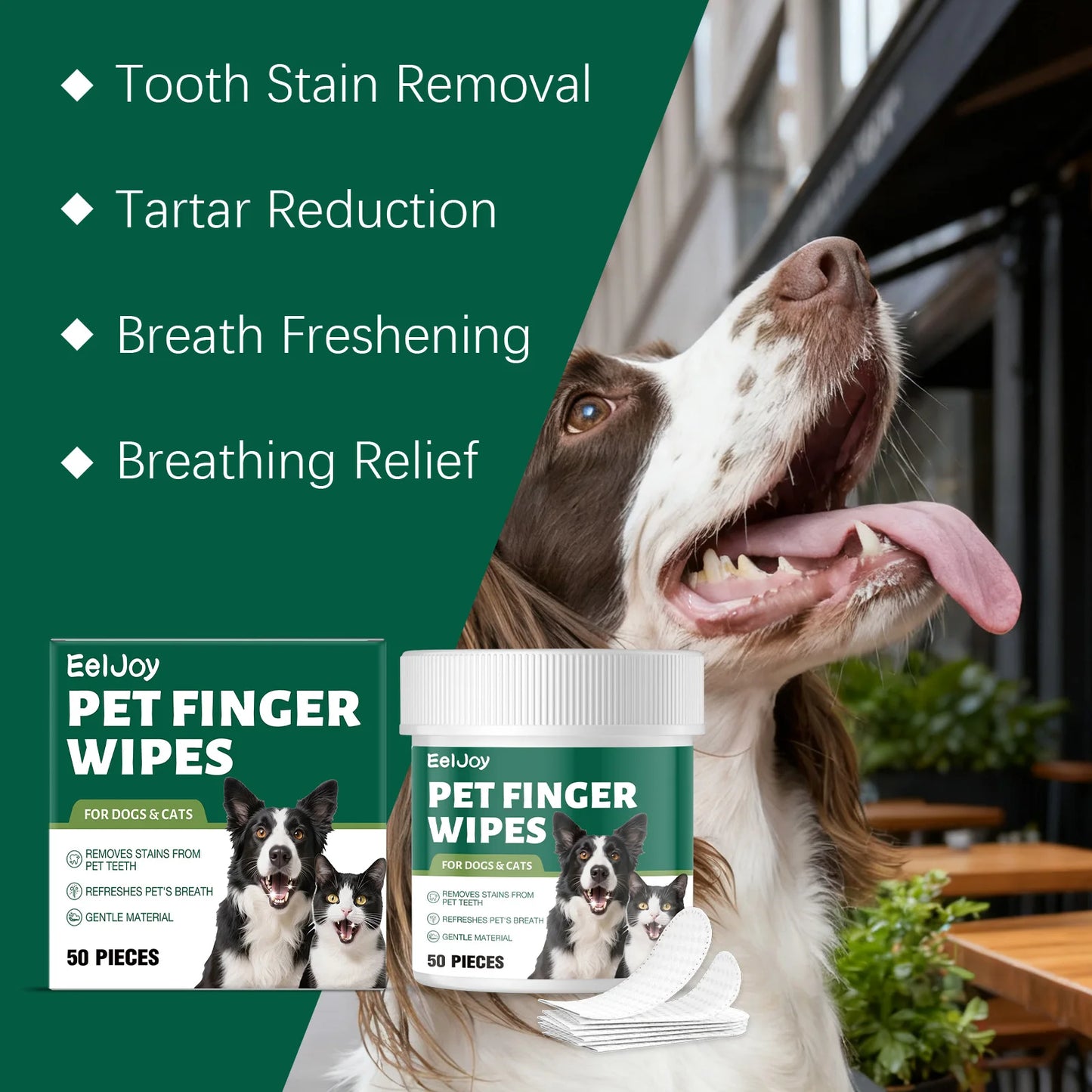 Pet Teeth Cleaning Wipes: Cleans Food Residues in Teeth Gaps, Eliminates Bad Breath, Freshens Mouth, Easy to Use