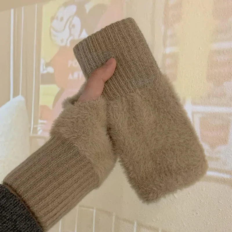 Women’s Soft Winter Fingerless Knit Gloves – Plush Warm Wrist Mittens