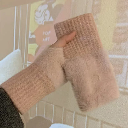 Women’s Soft Winter Fingerless Knit Gloves – Plush Warm Wrist Mittens