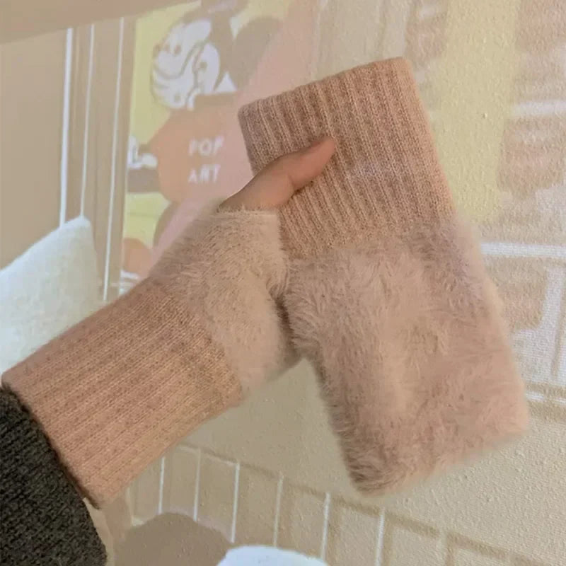 Women’s Soft Winter Fingerless Knit Gloves – Plush Warm Wrist Mittens