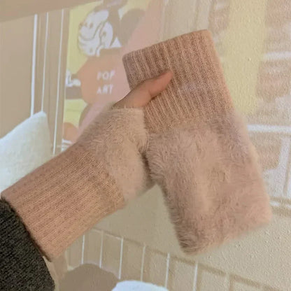 Women’s Soft Winter Fingerless Knit Gloves – Plush Warm Wrist Mittens