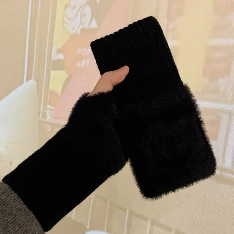Women’s Soft Winter Fingerless Knit Gloves – Plush Warm Wrist Mittens