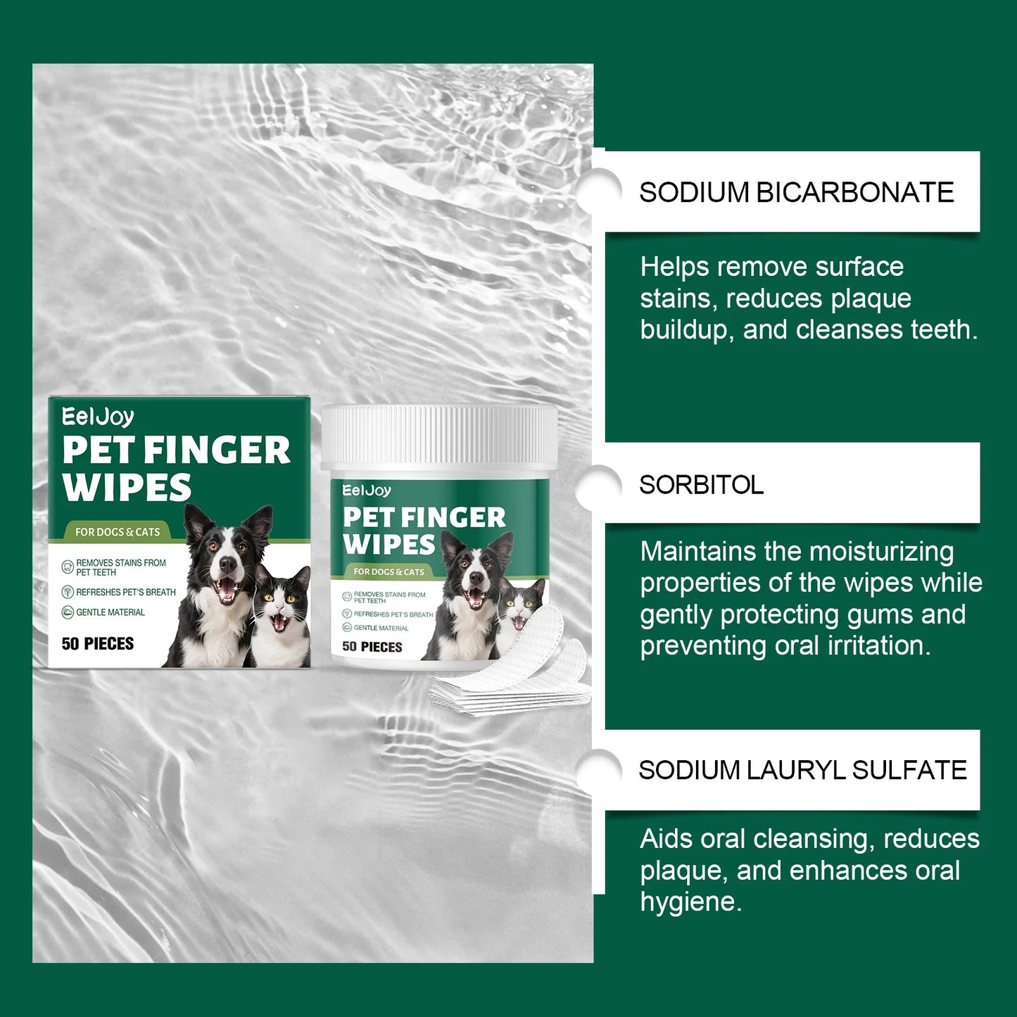 Pet Teeth Cleaning Wipes: Cleans Food Residues in Teeth Gaps, Eliminates Bad Breath, Freshens Mouth, Easy to Use
