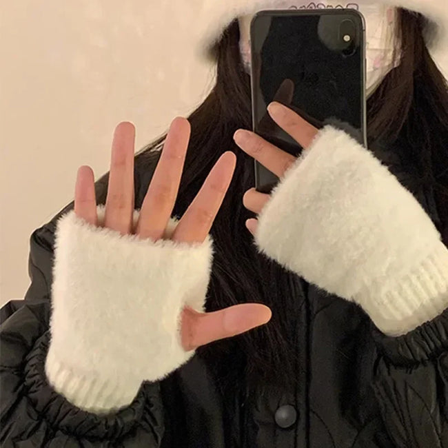 Women’s Soft Winter Fingerless Knit Gloves – Plush Warm Wrist Mittens Main Image