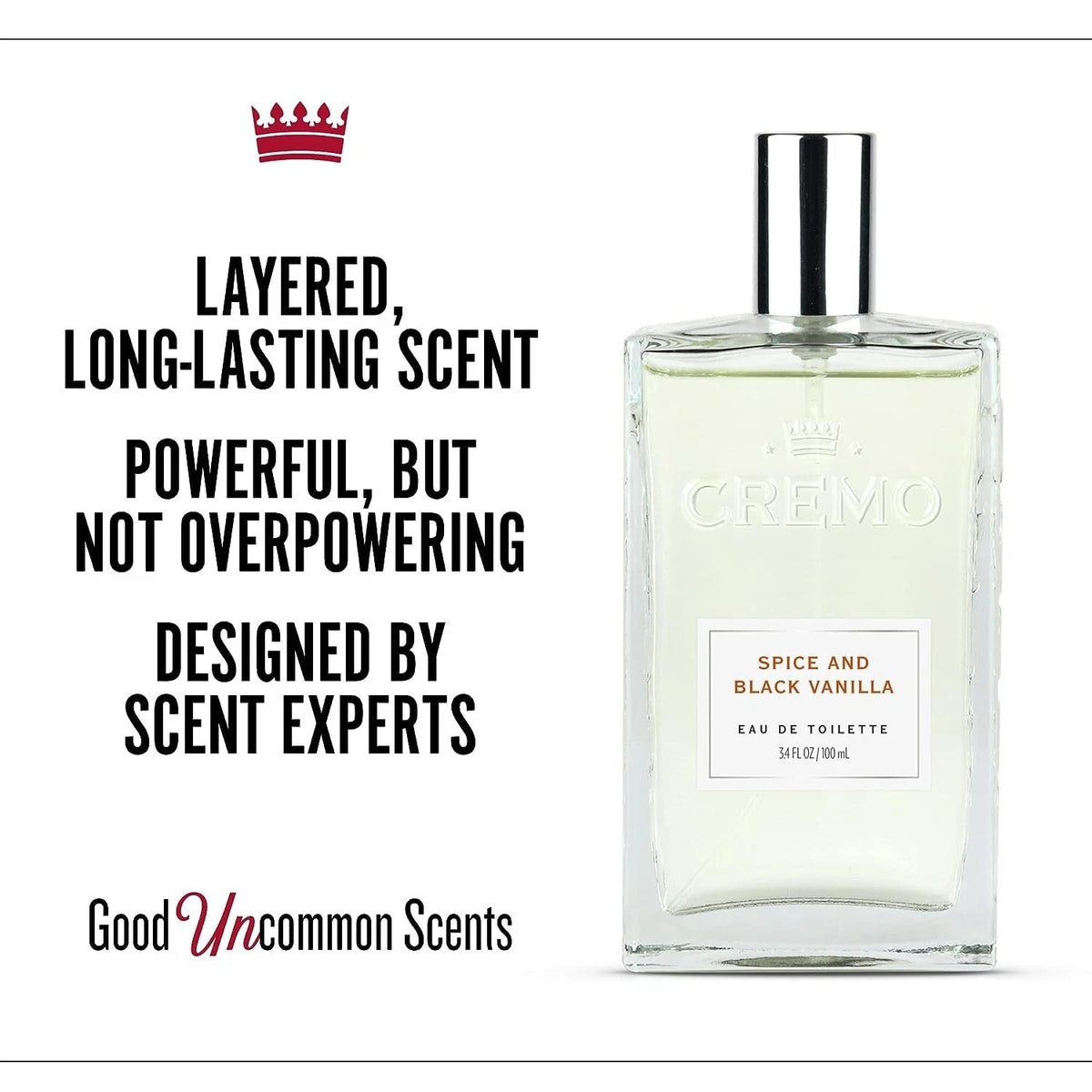 Cremo Spice & Black Vanilla Eau de Toilette for Men – 3.4 fl oz / 100 ml